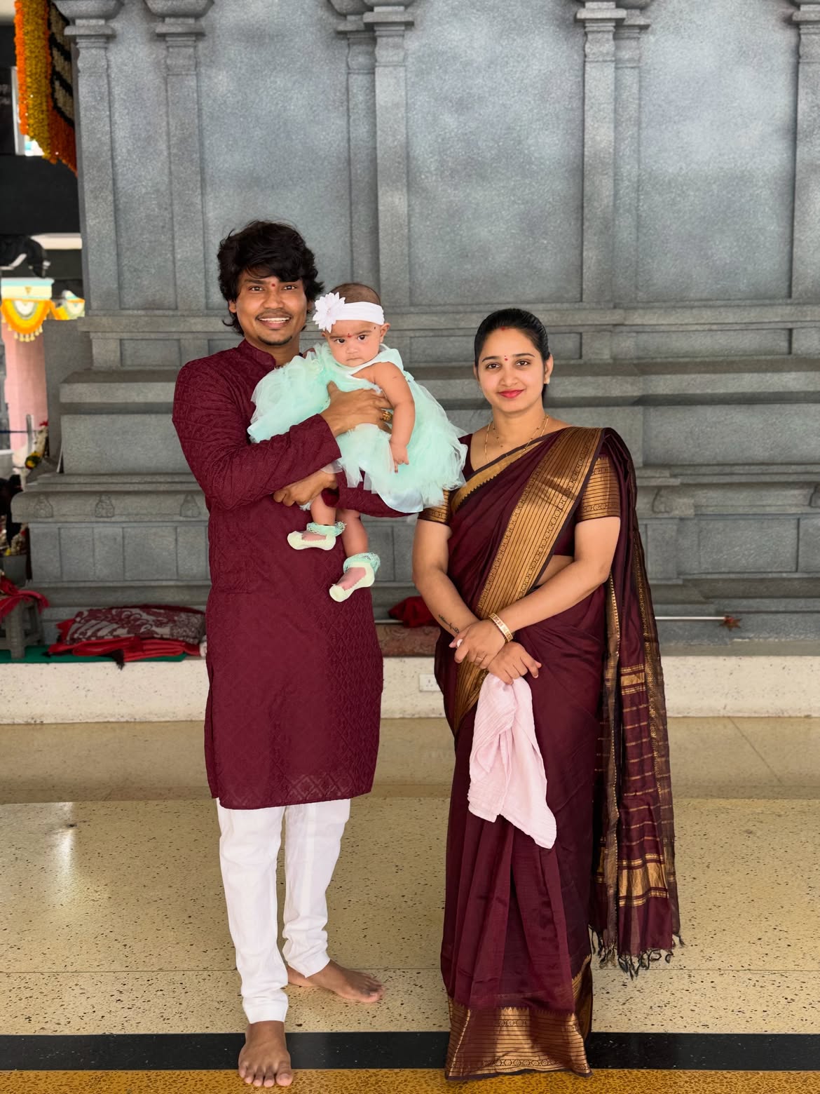 Jabardasth Kevvu Kartheek Family Visits Temple