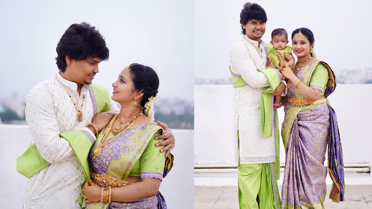 Kevvu Kartheek : భార్య కూతురుతో జబర్దస్త్ కెవ్వు కార్తీక్.. ట్రెడిషినల్ లుక్స్..