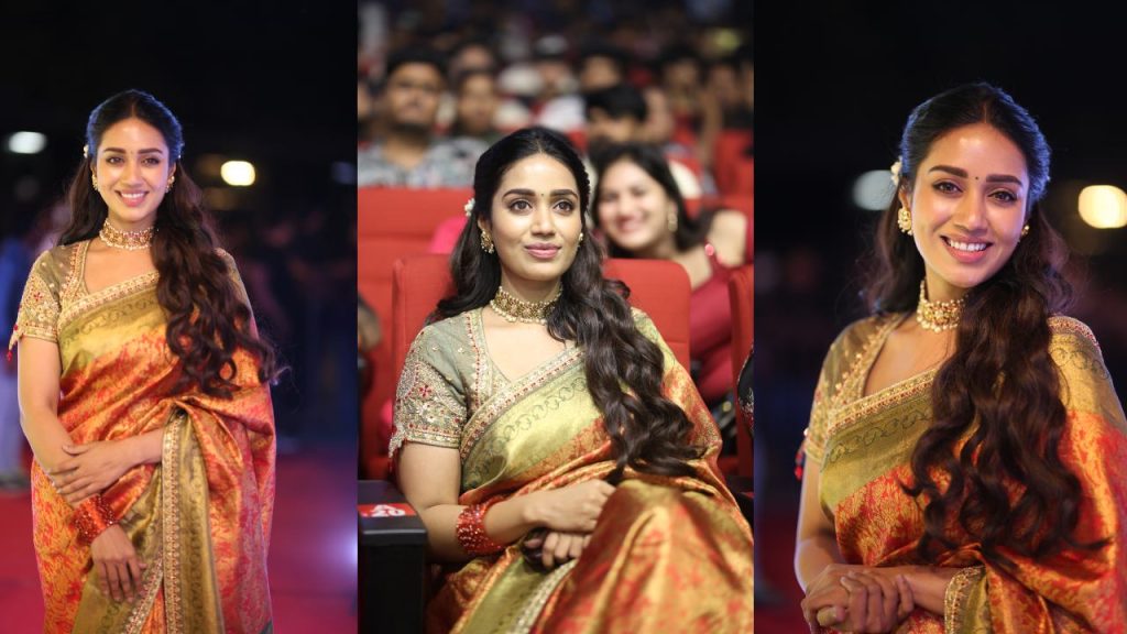 Nivetha Pethuraj : ఆదర్శ కుటుంబం ప్రీ రిలీజ్ ఈవెంట్.. చీరకట్టులో నివేతా పేతురేజ్.. ఫొటోలు..