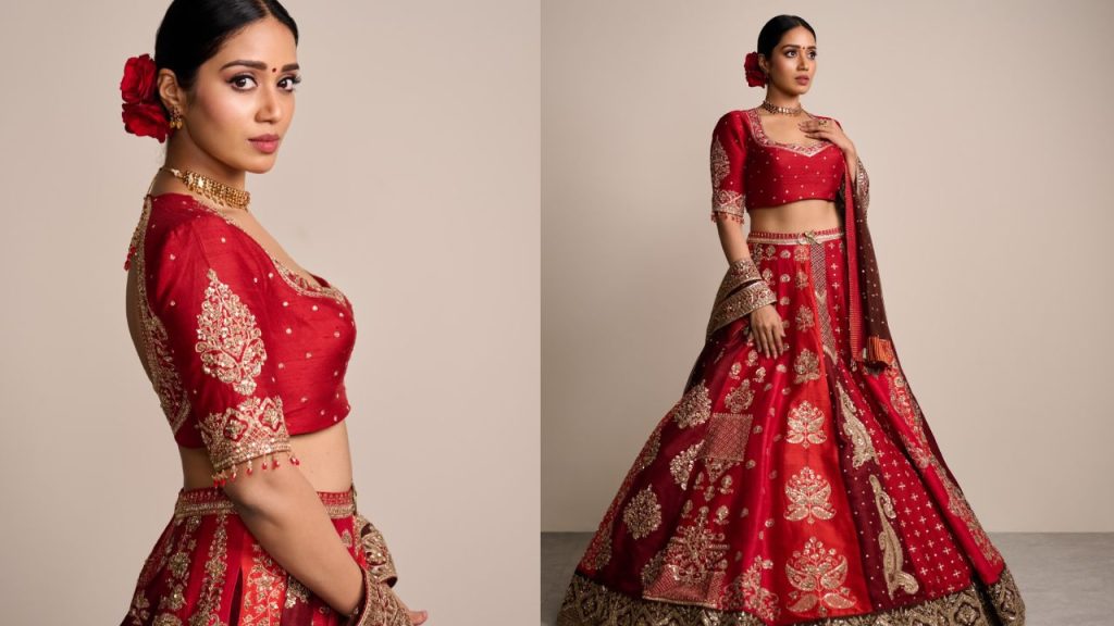Nivetha Pethuraj : ఎరుపు లెహంగాలో.. ఎర్రని గులాబీ పెట్టి.. ఆదర్శ కుటుంబంతో వస్తున్న నివేతా పేతురేజ్..