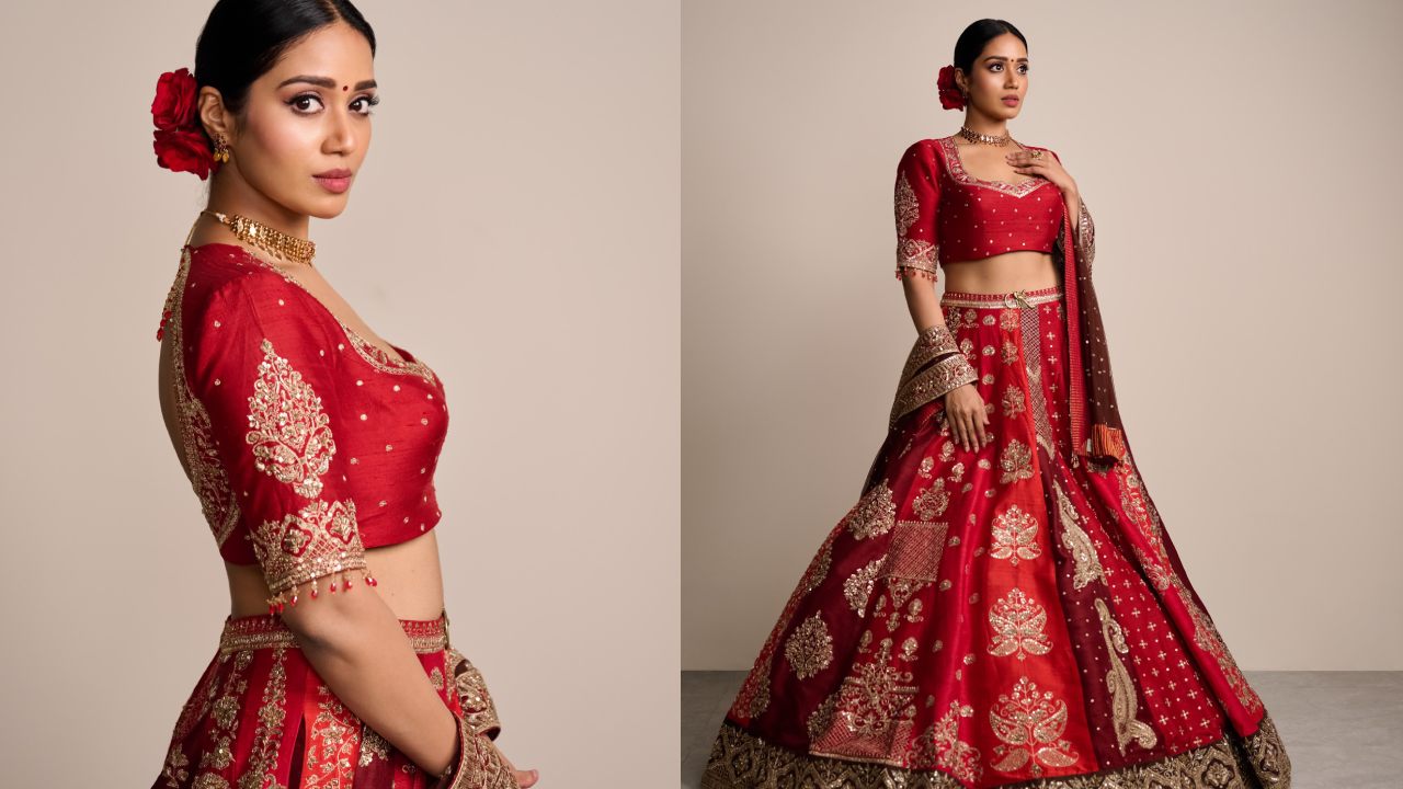 Nivetha Pethuraj : ఎరుపు లెహంగాలో.. ఎర్రని గులాబీ పెట్టి.. ఆదర్శ కుటుంబంతో వస్తున్న నివేతా పేతురేజ్..