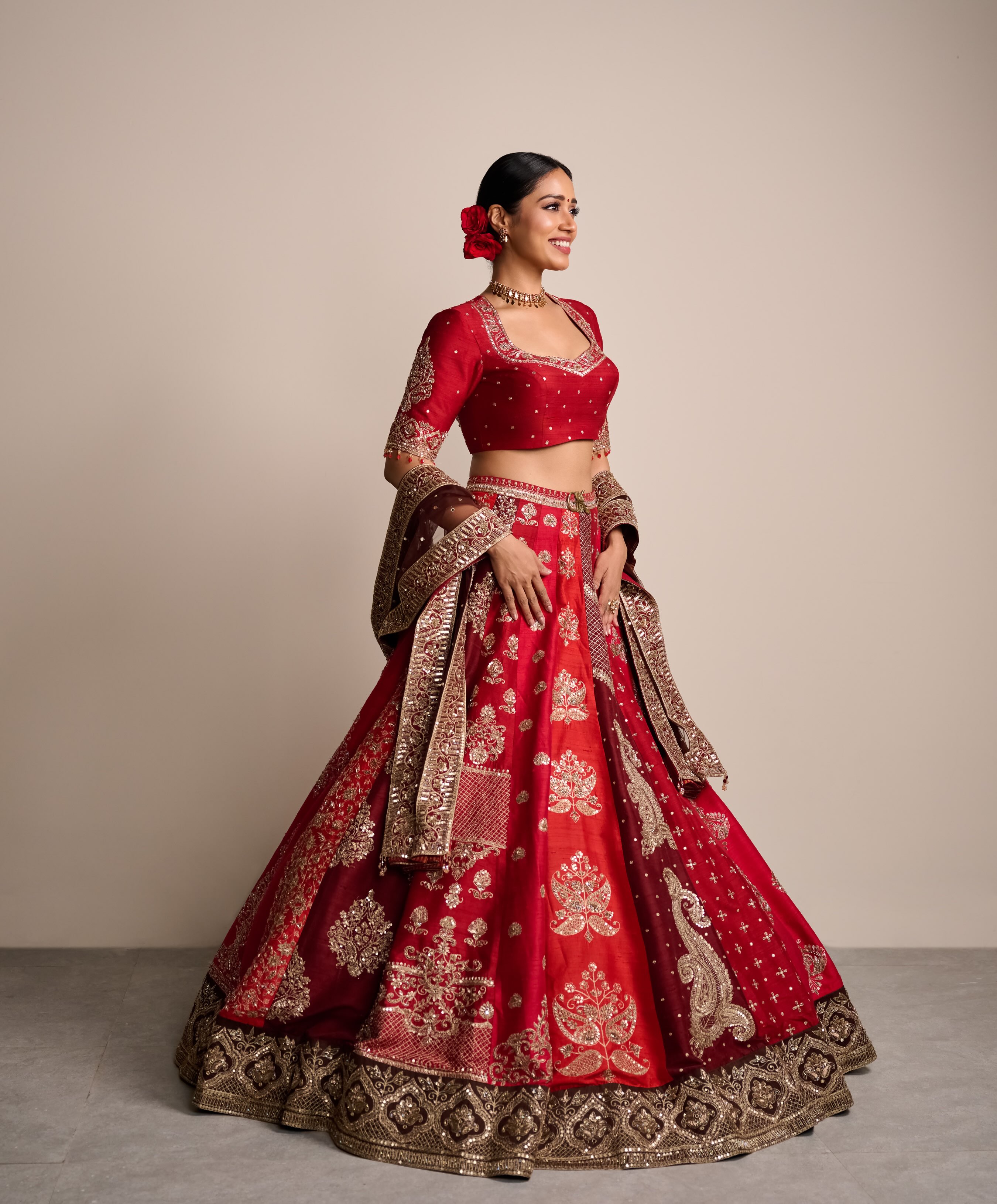 Nivetha Pethuraj Shines in Red Lehenga
