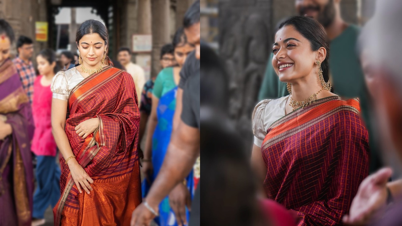 Rashmika Mandanna : తమిళనాడు ఆలయంలో రష్మిక మందన్న.. చీరలో సాంప్రదాయంగా ఫొటోలు..