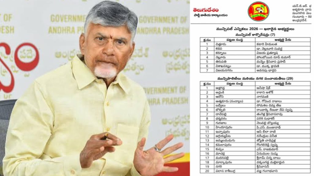 TDP Candidates First List: స్థానిక సమరానికి టీడీపీ తొలి జాబితా విడుదల.. 7 కార్పొరేషన్లు, 29 మున్సిపాలిటీలకు అభ్యర్థుల ప్రకటన!