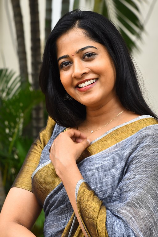 Shravani Reddy Stunning Looks in Saree at Rudravanam PS